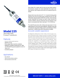 Thumbnail of document Data Sheet - 225 Ultra High Purity Pressure Transducer